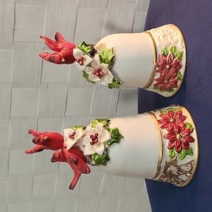Hand painted Porcelain Holiday Cardinal collectible Bells